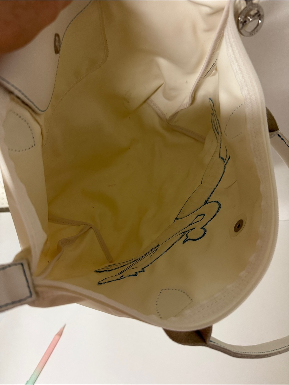 Longchamp RARE Blue Horse cream tote - Picture 9 of 14